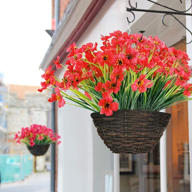 JEMONG 12 Bundles Artificial Flowers Outdoor UV Resistant Fake Flowers No Fade Faux Plants Garden Porch Window Box Decorating (Deep Red) - Image 5